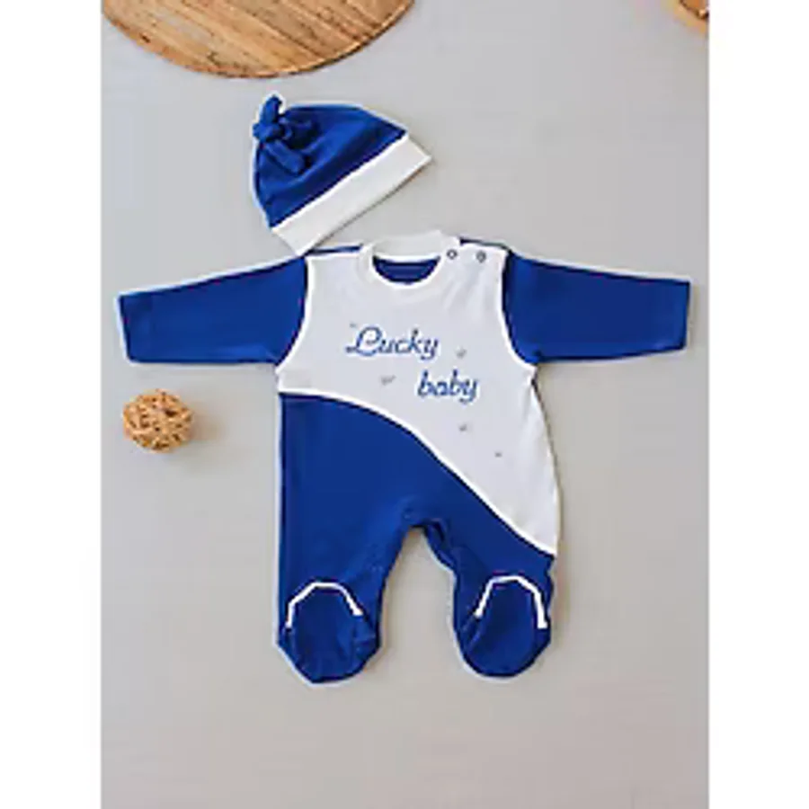 0-3 3-6 Ay Lucky Baby Nakışlı Es Çizgi Boy Şapkalı Erkek Bebek Tulumu - 3 - 6 Ay - Lacivert