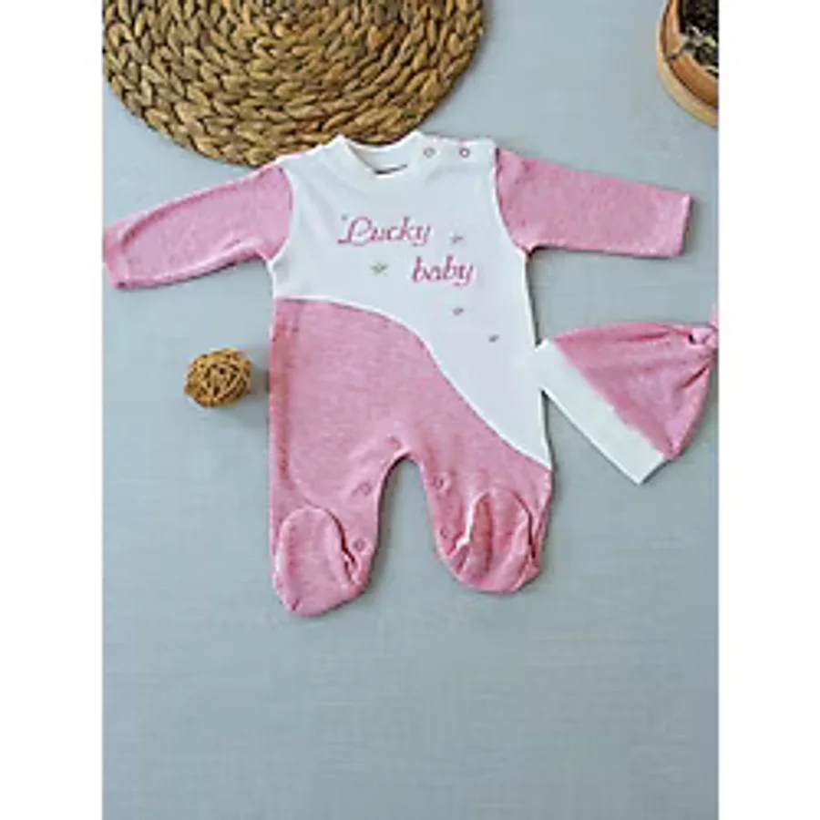 0-3 3-6 Ay Lucky Baby Nakışlı Es Çizgi Boy Şapkalı Kız Bebek Tulumu - Pembe - 0 - 3 Ay