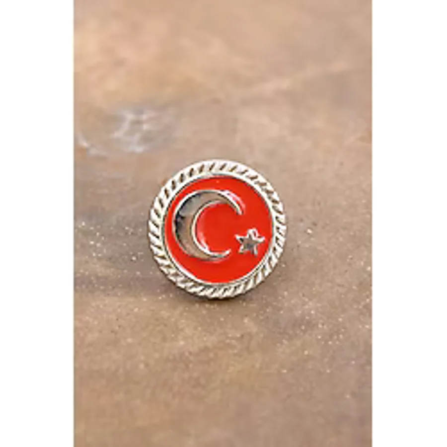 089 50004 Gümüş Ay Yıldız Türk Bayrağı Yaka Rozeti