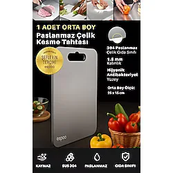 1 Adet 304 Paslanmaz Çelik Kesme Tahtası Et Sebze Doğrama Tahtası