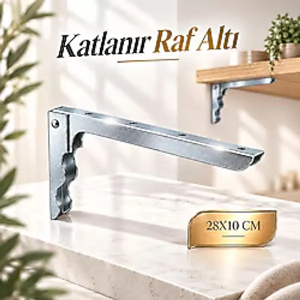 (1 Adet) Katlanır Raf Altı Destek Aparatı 28X10 Cm Çinko Metal Duvara Monte Masa Konsol Ayağı Raf Tutucu