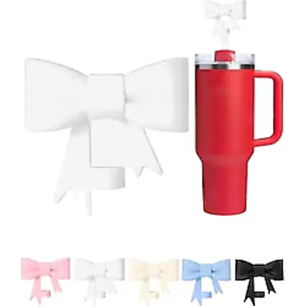 1 Adet Silikon Pipet Kapağı - Stanley Quencher ile Uyumlu 10 mm Pipetler için - Toz Koruyucu, Fiyonklu Tasarım - Beyaz Renk