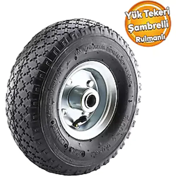 1 Adet Yük Arabası Taşıma Tekeri Siboplu Bilyeli Rulman Havalı Şambrel 260X85 Mm Çelik Jant Tekerlek