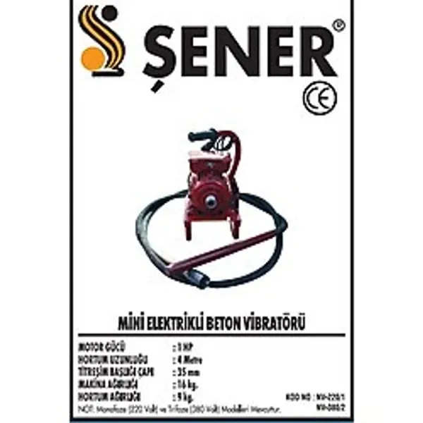1 HP. DEMİR KASA BETON VİBRATÖRÜ