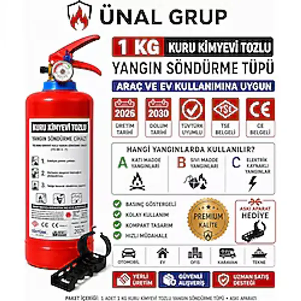 1 Kg Yangın Söndürme Tüpü Kkt Araç Yangın Tüpü Tüvtürk Onaylı (Üretim 2026 Tekrar Dolum