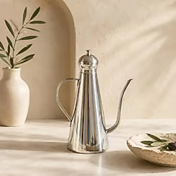 1 Litre Paslanmaz Çelik Sızdırmaz Yağdanlık - Damlatmaz Hassas Döküm Ağızlı Ergonomik Çelik Yağdanlık