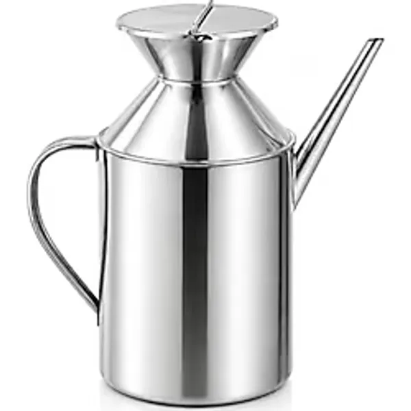1 Litre Paslanmaz Çelik Yağdanlık - Kapaklı ve Kulplu Metal Yağlık