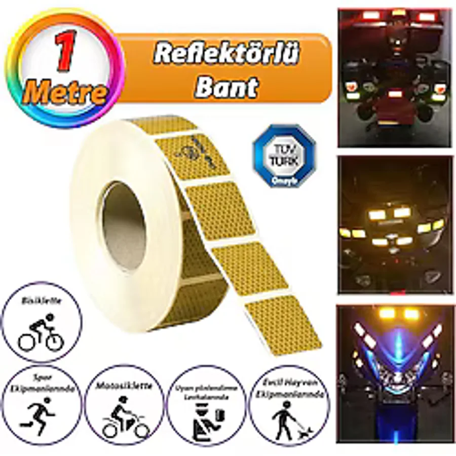 1 Mt Reflektörlü Reflektif Fosforlu Araç Oto Kamyon Şerit Bant Tüvtürk Onaylı Kesikli Sarı İkaz Bandı