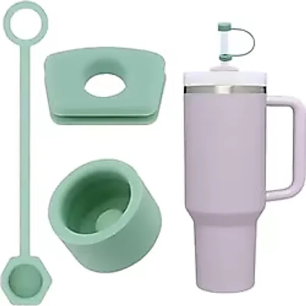 1 Set (3 Parça) Silikon Sızdırmaz Kapak Seti - Stanley Quencher 30/40 Oz ile Uyumlu - Dökülmeye Dayanıklı Tıpa ve Pipet Ucu - Okaliptüs Renk