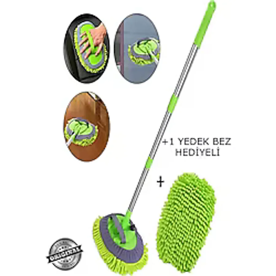 1 Yedek Bezi Mikrofiber Çok Fonksiyonlu Teleskopik Sopalı Oto Araba Yıkama Temizleme Fırçası Mopu