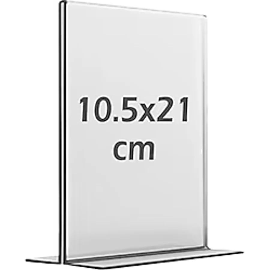 10,5x21 cm T tipi Dikey Şeffaf Föylük Menü Broşür Etiket Fotoğraflık Masaüstü Stand Sehpa Sunum
