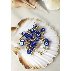 10 Adet 1 cm Yassı Mavi Maşallahlık İğneli Cam Nazar Boncuğu