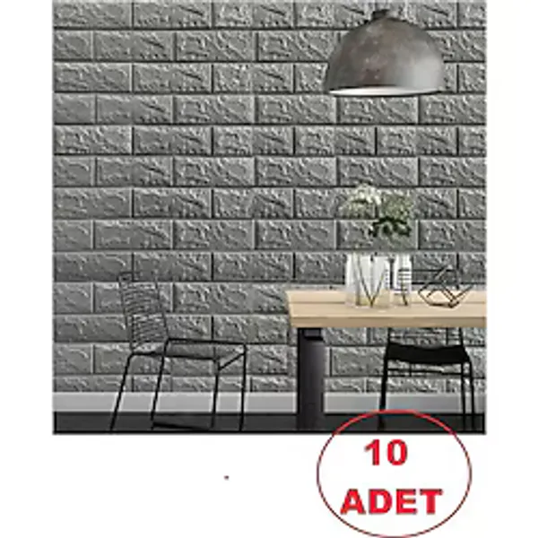 10 Adet 50x54 Cm Gri Silinebilir Kendinden Yapışkanlı Duvar Kağıdı Esnek Panel 3d Tuğla Desen