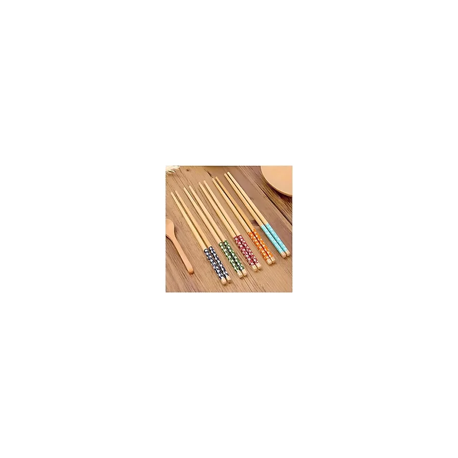 10 Adet Bambu Desenli Yıkanabilir Çin Çubuk - Sushi, Ramen ve Noodle Yemek Çubukları Seti - 01P-Pembe