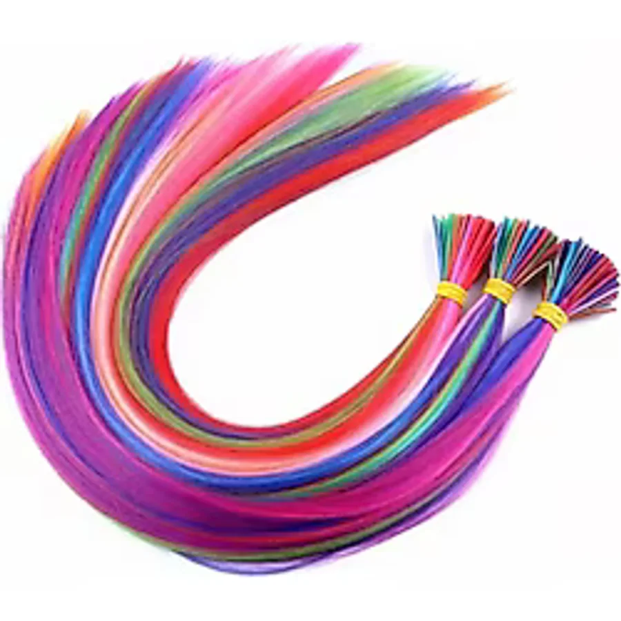 10 Adet Karışık Renkli Fiber Sentetik Kaynaklık Saç 60Cm + Misina Takım Aparatı Ve Boncuğu