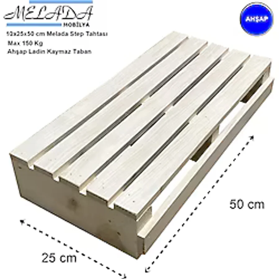 10 Cm Yükseklikte Doğal Ahşaptan Ev Içi Kullanıma Uygun Kaymaz Tabanlı Step Tahtası 25 Cm X 50 Cm