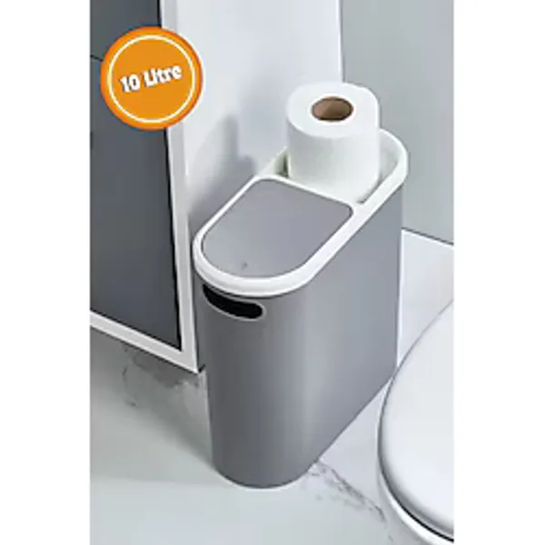 10 Litre Modern Tasarım Çöp Kovası Banyo, Ofis, Mutfak İçin Hijyenik & Pratik Atık Kutusu, Gri Gri