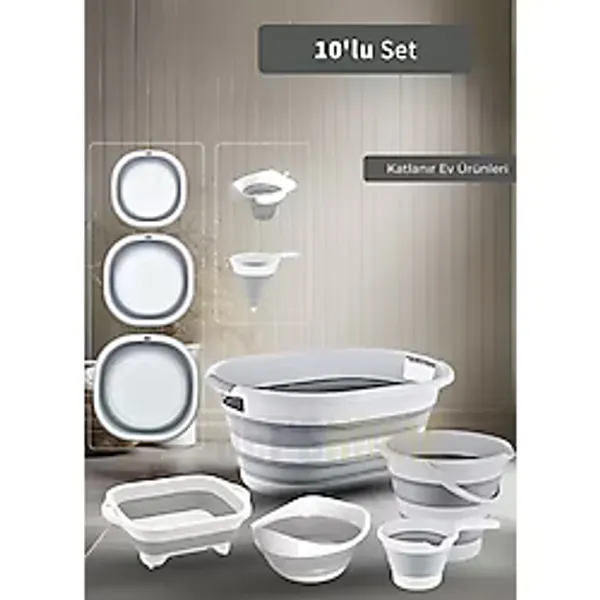 10'lu Set Katlanır Sele- Badya- Kova- Maşrapa- Pirinç Süzgeci- Kesim Panosu-Huniler BPA Free