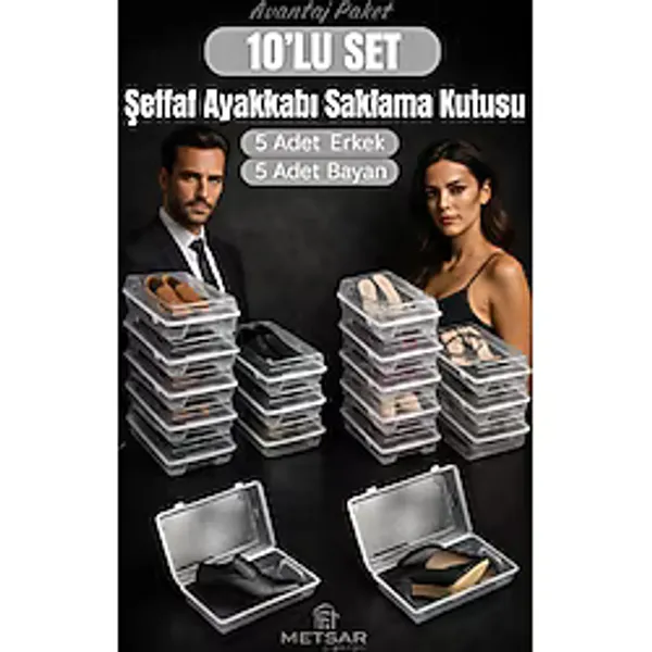 10'lu Set Şeffaf Ayakkabı Kutusu Erkek & Bayan- Ayakkabı Saklama Kutusu Düzenleyici Organizer