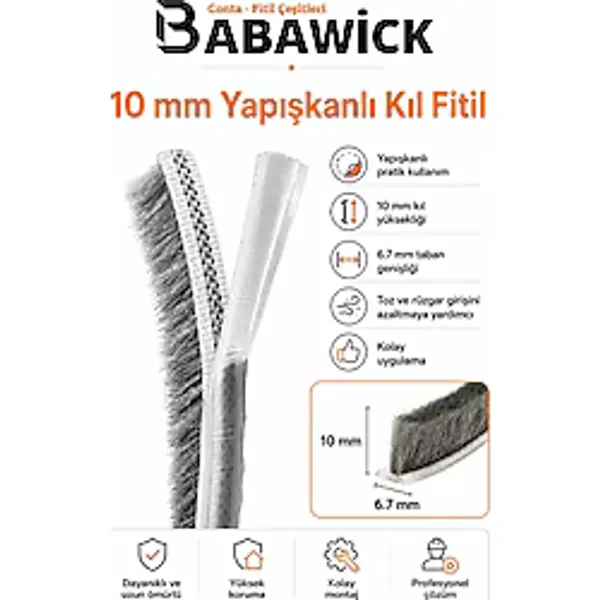 10 Metre Yapışkanlı Kıl Fitil Cam Balkon ve Alüminyum Kapı Pencere Fırça Fitili 8-10-12-15-20MM - 10mm