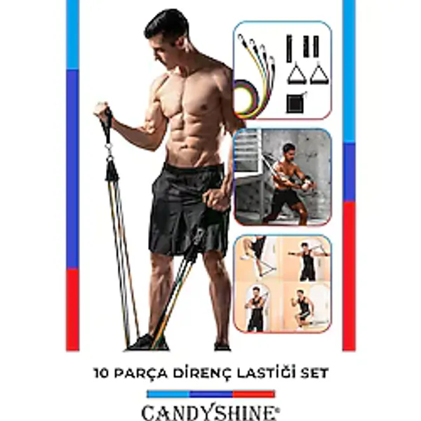 10 Parça Direnç Lastiği Seti Pilates Kondisyon Yoga Kardiyo Aerobik Fitness Egzersiz Direnç Lastik