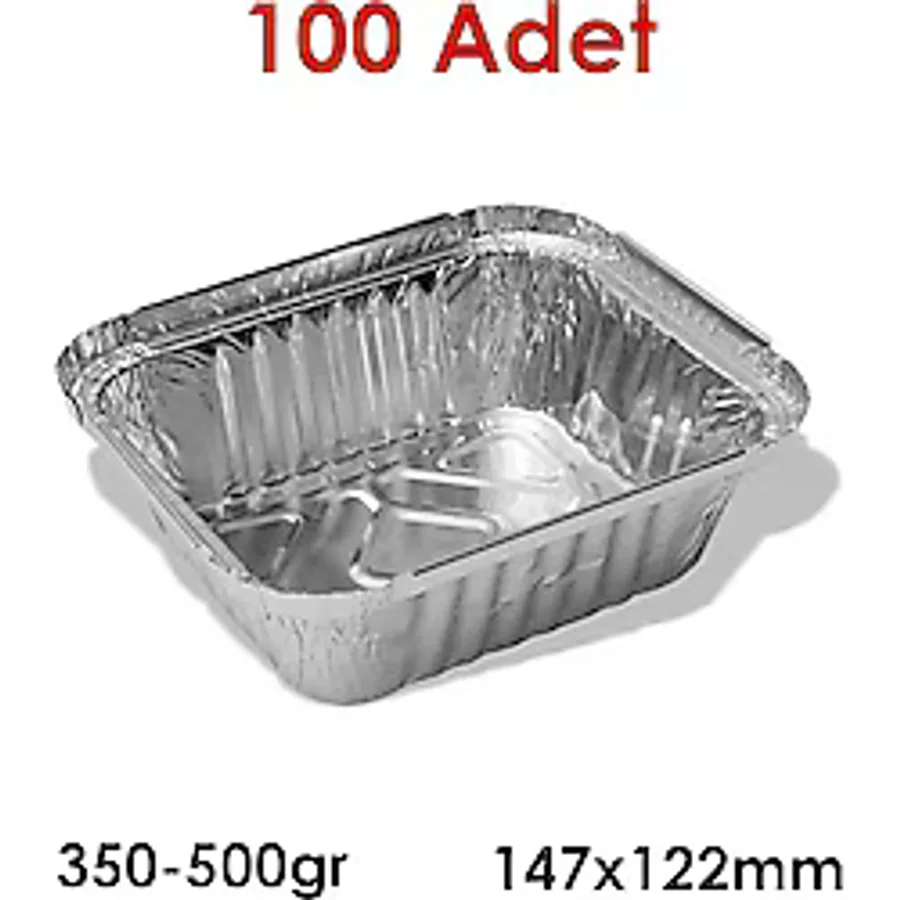 100 Adet Alüminyum Folyo Yemek Kabı 350-500GR Hacim Kap-Kase Yüksek Soğuk+Isıya Dayanan Fırına Uygun