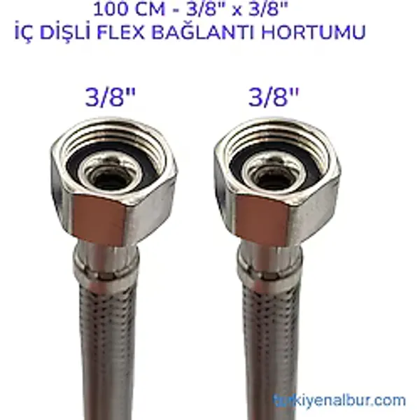 100 cm Paslanmaz Flex Hortum - 3/8 x 3/8 Klozet Taharet Musluğu Uzun Bağlantı Hortumu (RM-9410)