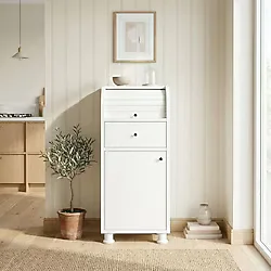 %100 Mdf Çekmeceli Ve Raflı Ekmeklik Dolabı - Kaydırmaz Kulplu Beyaz