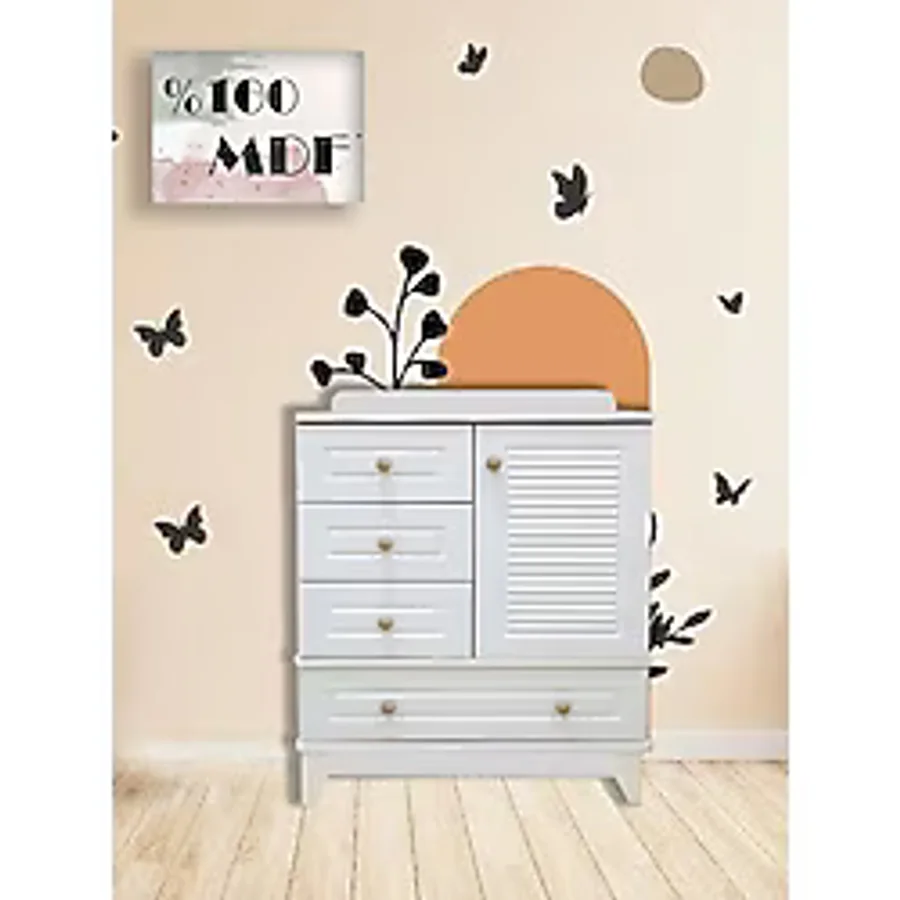 %100 MDF Panjur Beyaz Bebek & Çocuk Şifonyer