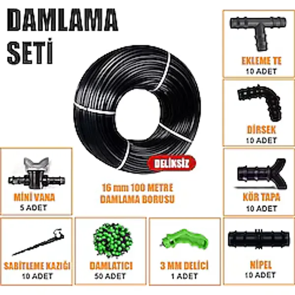 100 Metre Damla Sulama Sıstemı Setı Damlama Hortumu Ve Ek Parcaları Bahce Agac Fıdan Sebze Sulama Ekıpmanları Damlama Borusu
