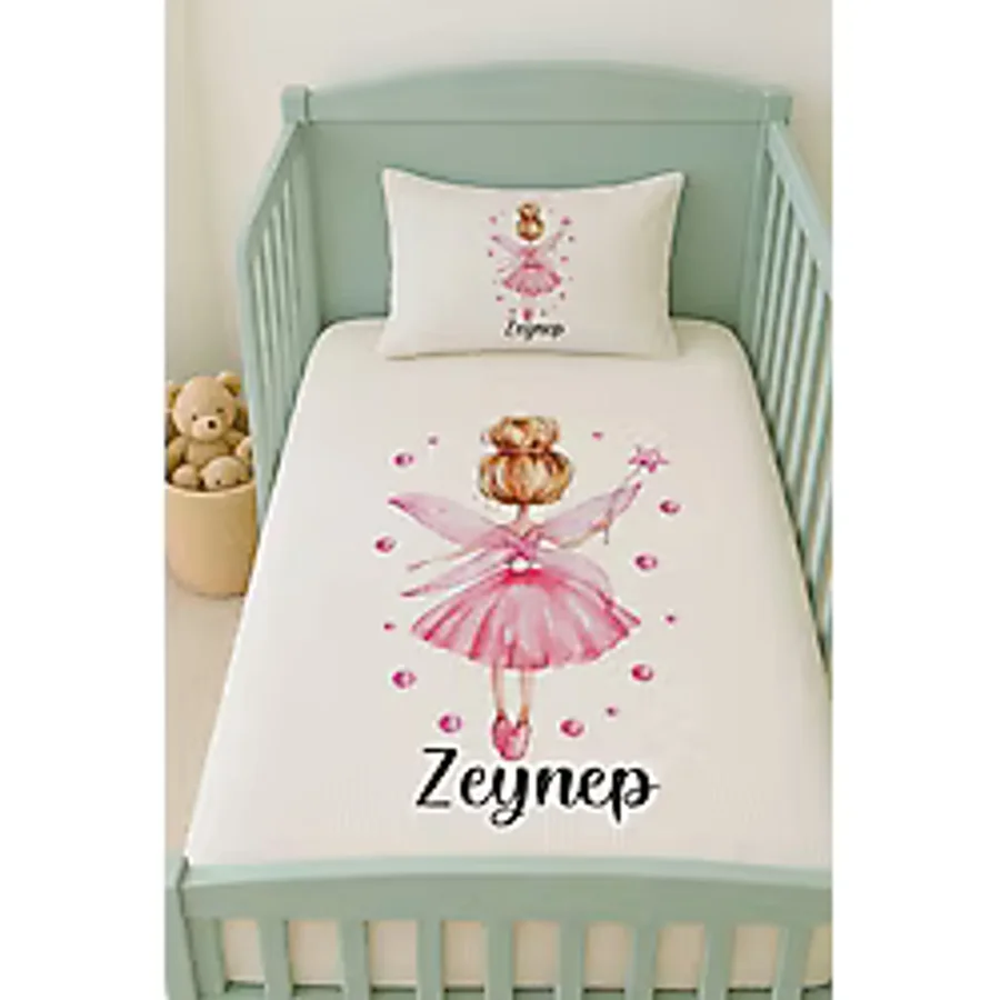 %100 Pamuk İsme Özel İsimli 100x150 Cm Pike Seti Pembe Peri