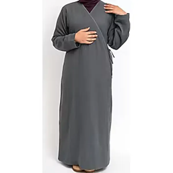 %100 Pamuk Müslin Namaz Elbisesi Yandan Bağlamalı -Terletmeyen Rahat Kumaş, 36-48 Beden, İbadet Kıyafeti (Gri, 2)