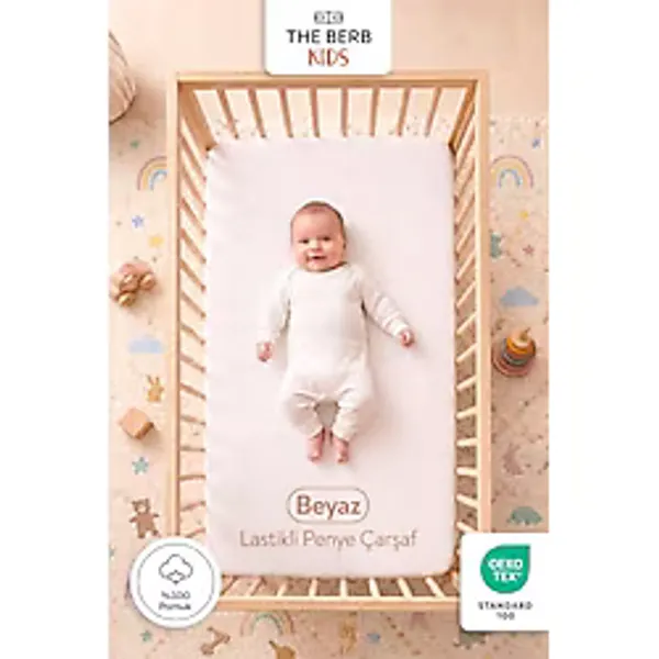 %100 Pamuk Penye Lastikli Bebek Çarşafı Park Yatak, Beşik, Anne Yanı 60x110, 60x120, 70x110, 70x120, 70x130, 80x130, 70x140, Beyaz