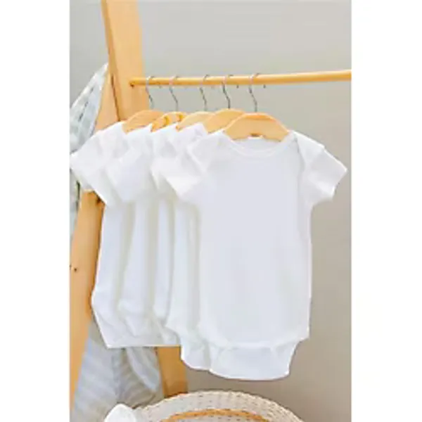 %100 Pamuklu Interlok Beyaz Kısa Kol 5'li Basic Bebek Badi Body Zıbın Set, 2-4 Yaş