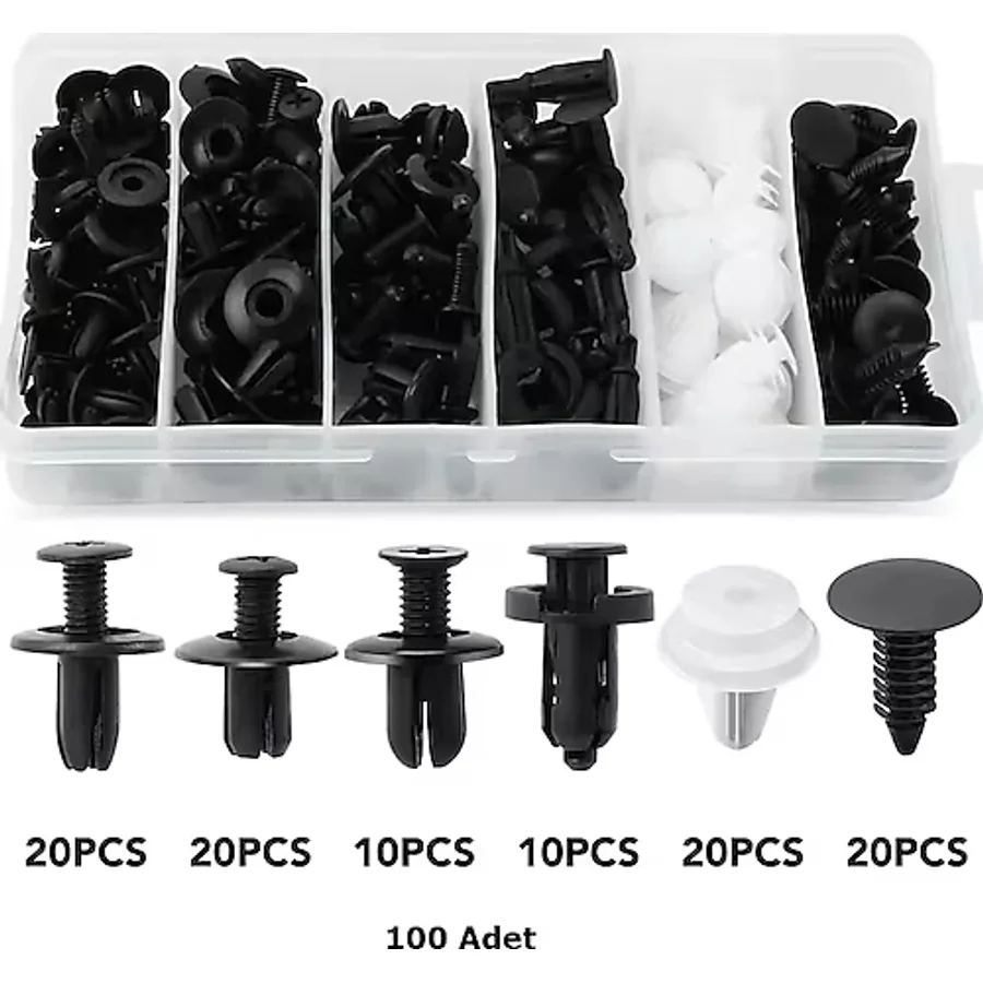 100 Parça Universal Oto Tampon Trim Döşeme Plastik Raptiye Klips Seti