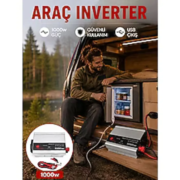 1000 Watt Oto İnvertör Elektrik Dönüştürücü Ev Tipi Priz