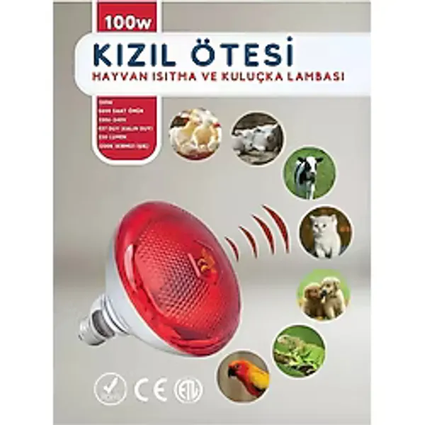 100W Kızılötesi (Infrared) Isıtıcılı Hayvan Isıtma ve Kuluçka Lambası (Kırmızı Işık) E27 (Kalın Duy) ( Lisinya )