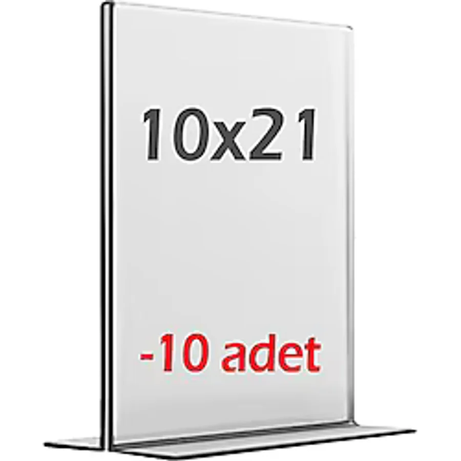 10x21 cm T tipi Dikey Şeffaf Föylük (10 adet) Menü Broşür Etiket Fotoğraflık Masaüstü Stand Sehpa Sunum