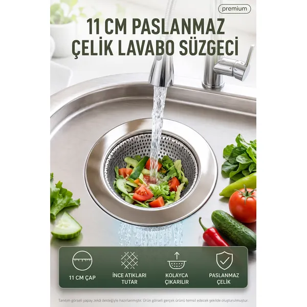 11 Cm Paslanmaz Çelik Lavabo Süzgeci Mutfak Evye Gider Süzgeci Tıkanıklık Önleyici İnce Çöp Tutucu