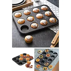 12 Bölmeli Yanmaz Ve Yapışmaz Kek Kapsülü Yapışmaz Mini Tart Kek Kapsülü Muffin Ekler Kalıbı 35-27 cm
