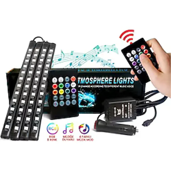 12 Led Ayak Altı Led Lamba Kumandalı Sese Duyarlı Çakmaklık Girişli Rgb Araç Içi Aydınlatma