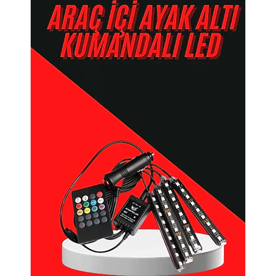 12 Ledli Rgb Işıklı Araç Içi Ayak Altı LED Oto Ampul Kumandalı 7 Renk
