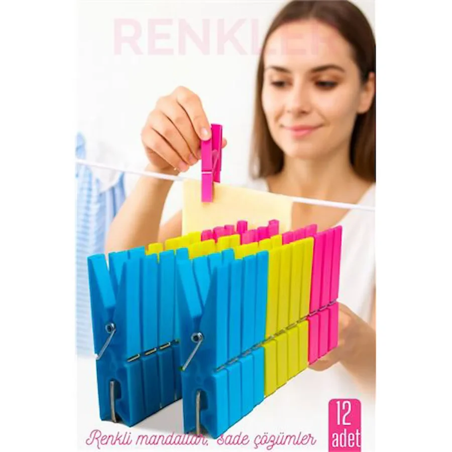 12'li Plastik Mandal Seti - Renkli, Dayanıklı, Çok Amaçlı Tutuş Ustası