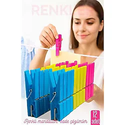 12'li Plastik Mandal Seti - Renkli, Dayanıklı, Çok Amaçlı Tutuş Ustası