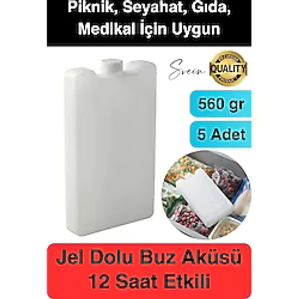 12 Saat Süreli 560 gr Jel Dolu Buz Aküsü Plastik Soğuk Zincir Gıda Yiyecek Uzun Süre Koruma 5 Adet