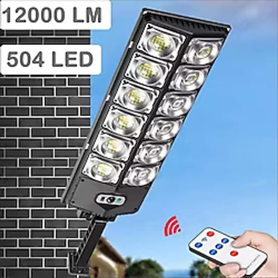 12000 Lümen 504 Led Güneş Enerjili Hareket Sensörlü Kumandalı Bahçe Sokak Garaj Ev Aydınlatma Lambası Işık
