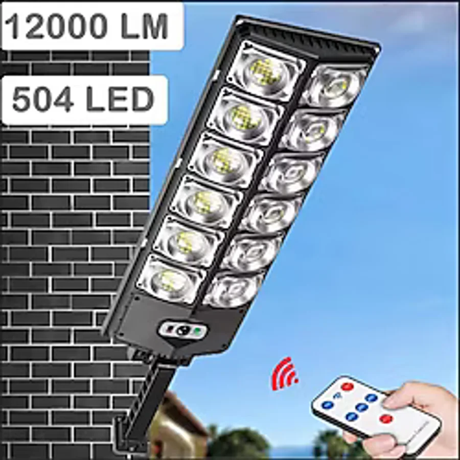 12000 Lümen 504 Led Güneş Enerjili Hareket Sensörlü Kumandalı Bahçe Sokak Garaj Ev Aydınlatma Lambası Işık