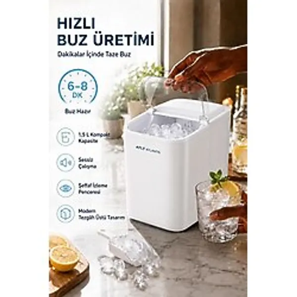 120W Buz Makinesi 1.5 Litre 6-8 Dakika Sesiz Çalışma Şeffaf İzleme Penceresi Buz Yapma Makinesi