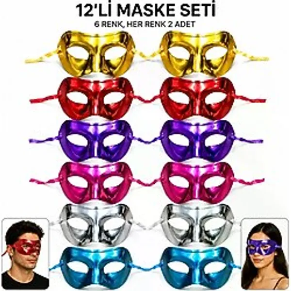 1239Li Metalik Venedik Parti Maskesi Seti - 6 Renk Karışık