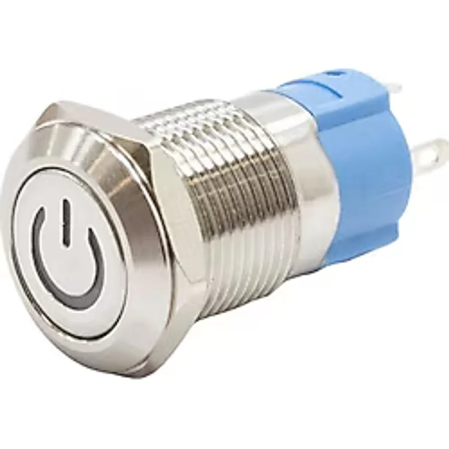 12A-P1-C 12Mm Düz Yaylı Işıklı Power Metal Buton - Kırmızı